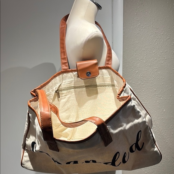 Stranded Cream and Tan Canvas Tote - Picture 12 of 16
